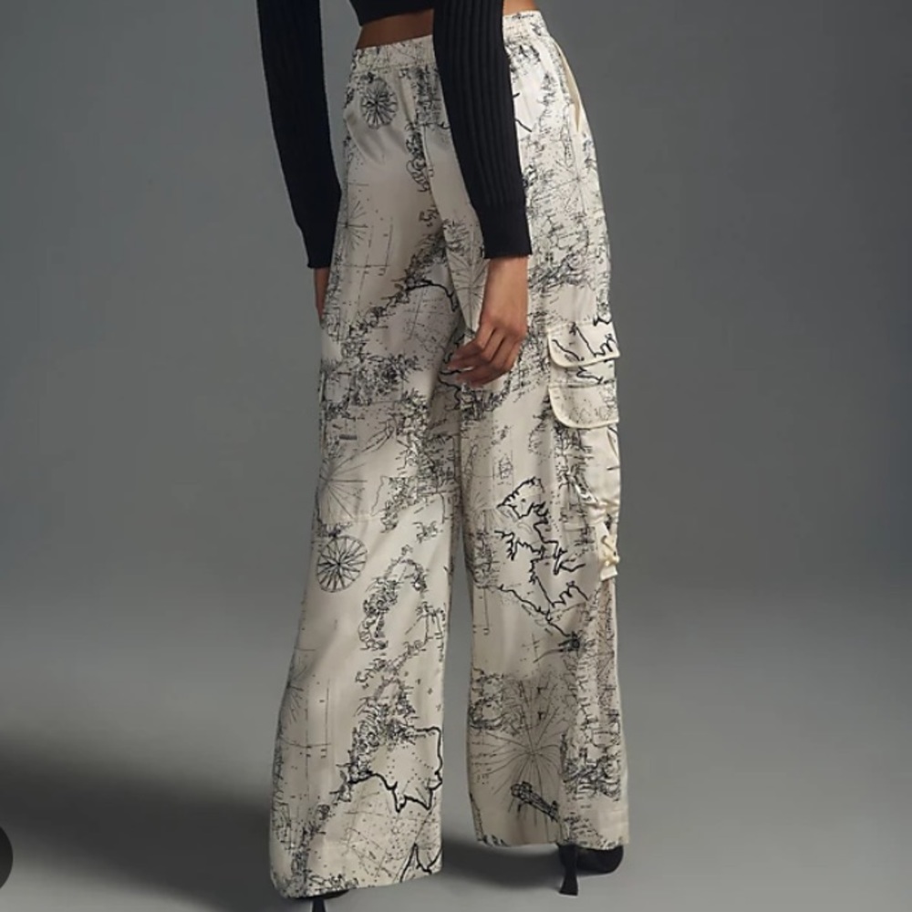 Anthropologie palazzo utility pants printed maps size 6 new without tags